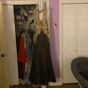 ellie Wilde black and gold prom dress